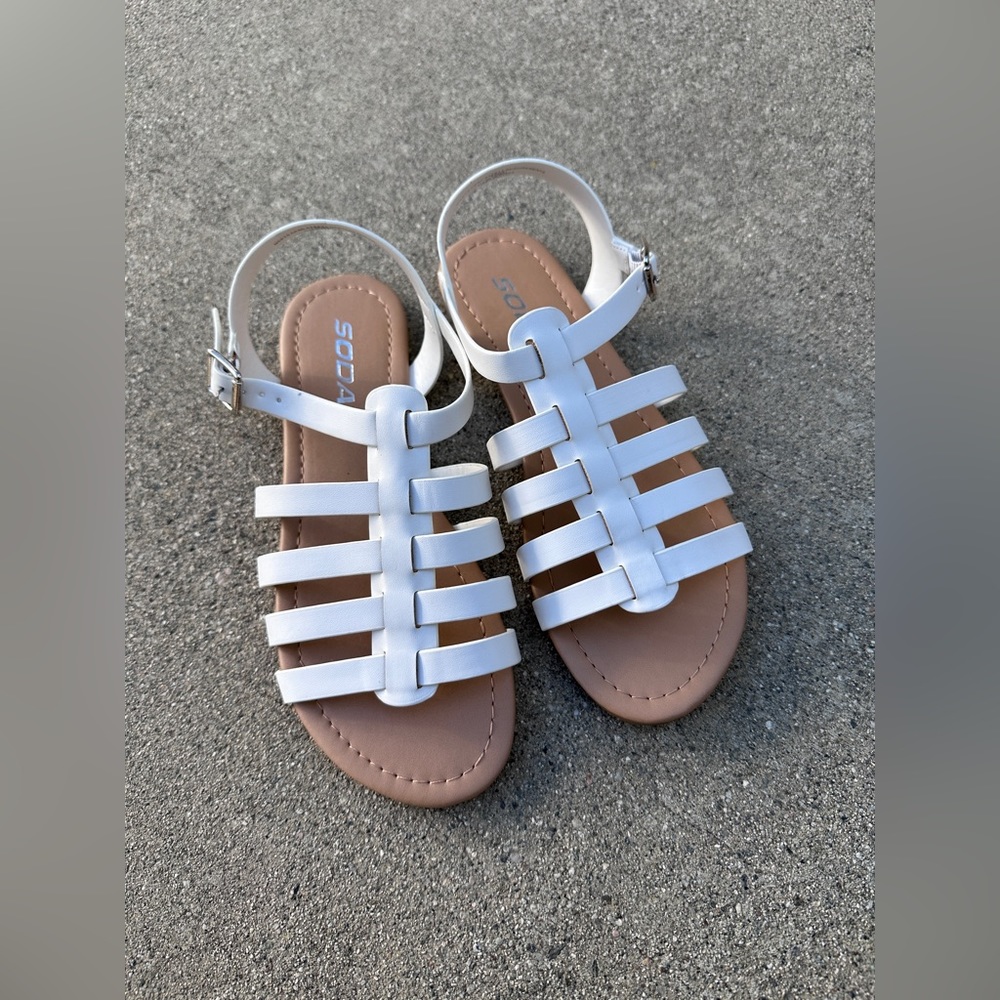 Soda Kids White Gladiator Flat Sandals with Buckle